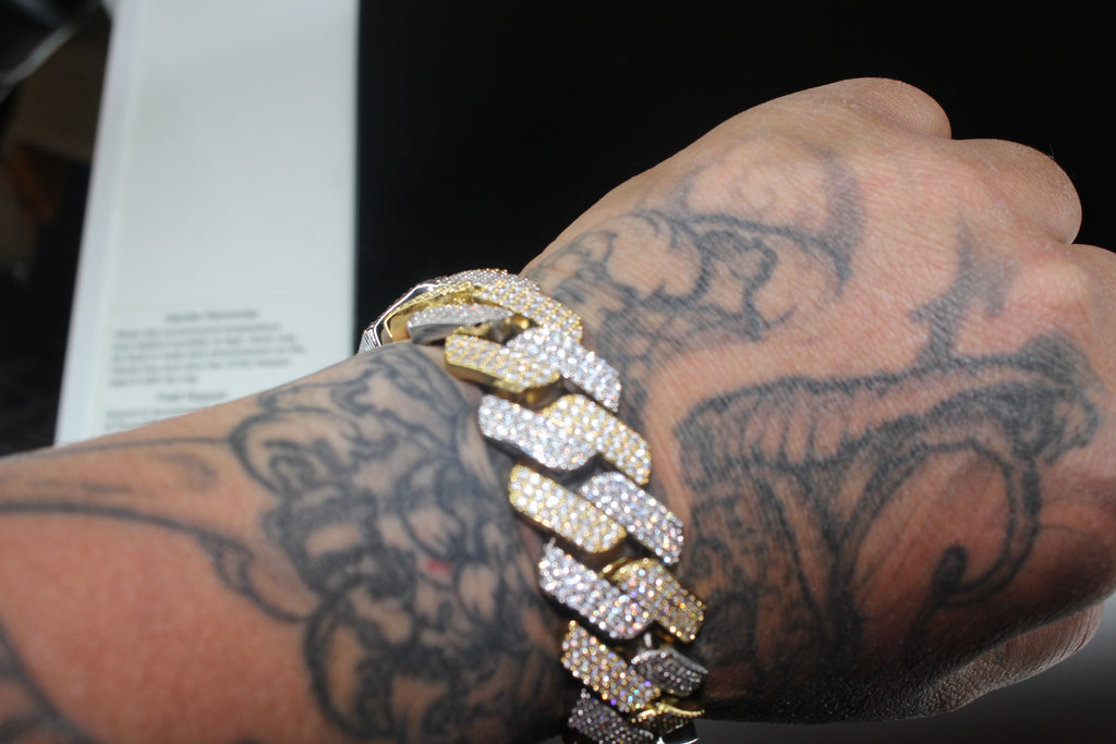 20mm Cuban Miami 25.2ctw Lab Sim VVS1 Diamonds Bracelet - 2Tone Gold
