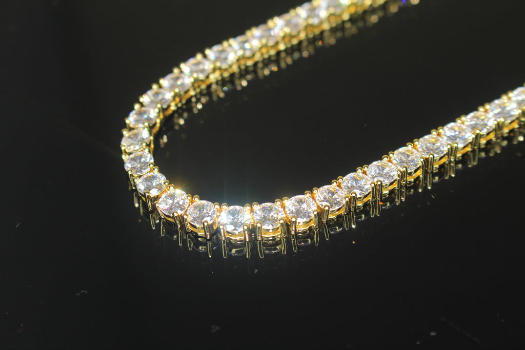 5mm Tennis Chain 100ct Lab Sim VVS1 Diamond Necklace - Gold