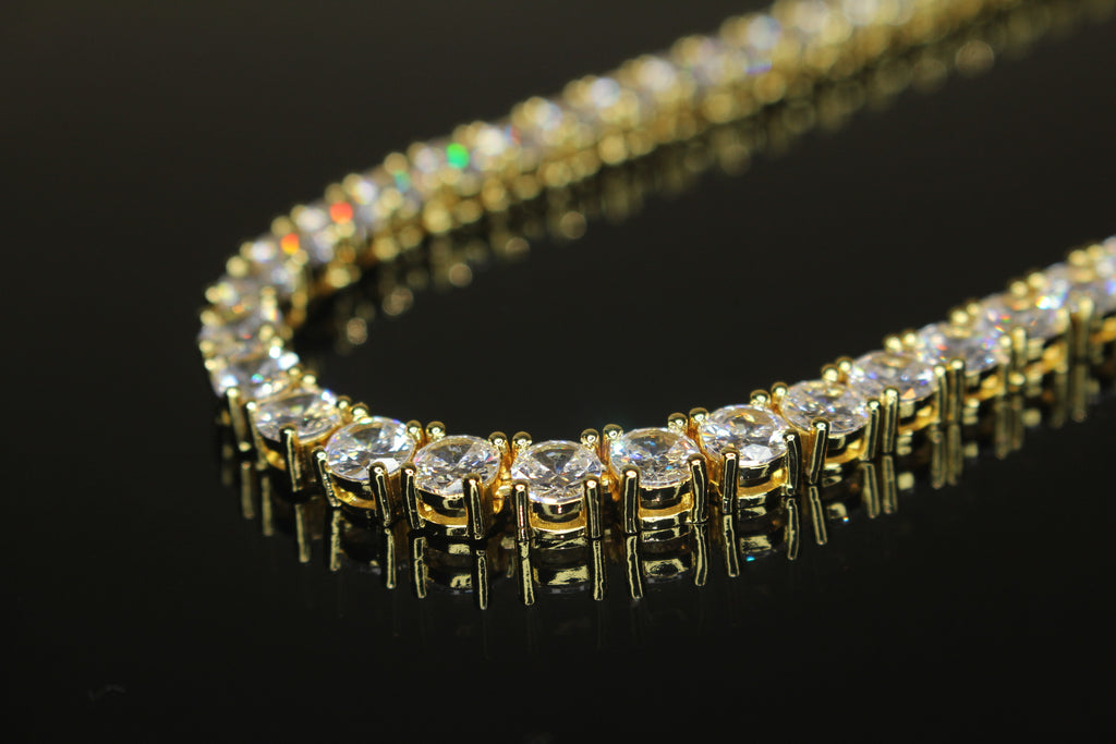 5mm Tennis Chain 100ct Lab Sim VVS1 Diamond Necklace - Gold