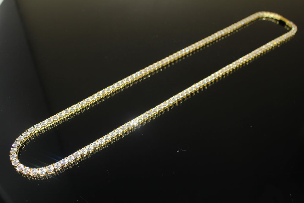 5mm Tennis Chain 100ct Lab Sim VVS1 Diamond Necklace - Gold