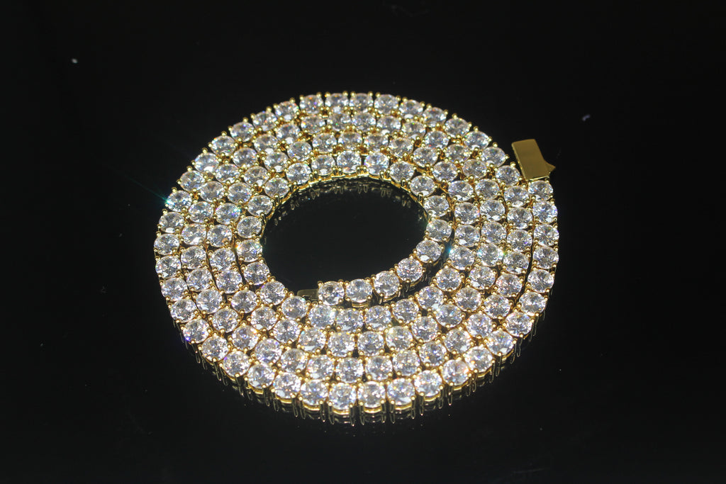 5mm Tennis Chain 100ct Lab Sim VVS1 Diamond Necklace - Gold