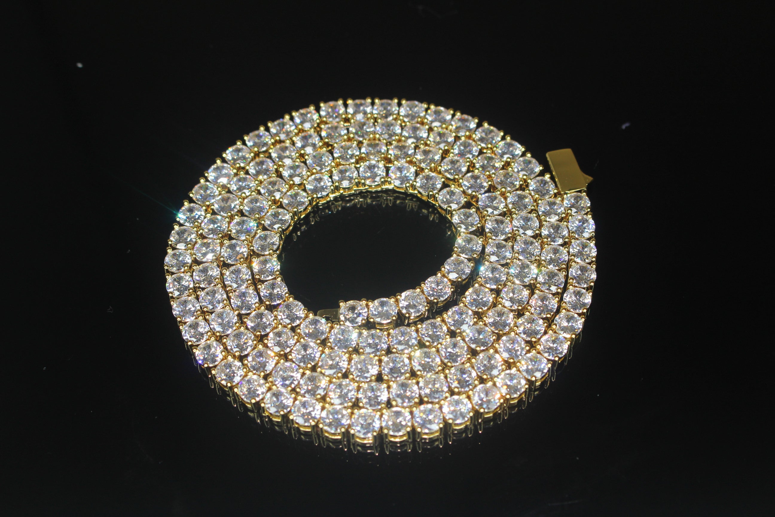 5mm Tennis Chain 100ct Lab Sim VVS1 Diamond Necklace - Gold
