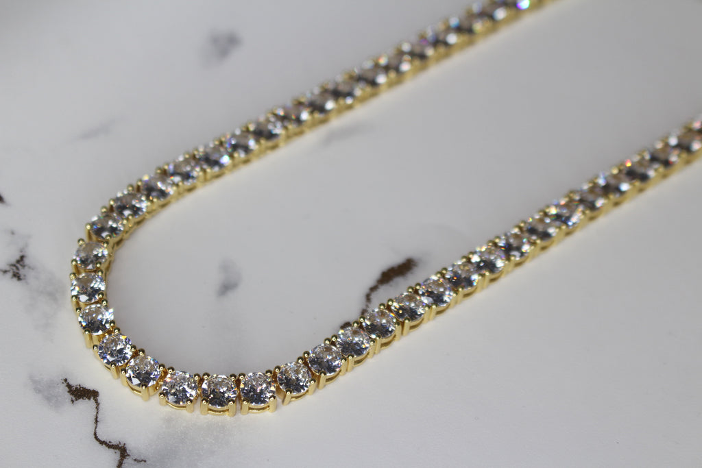 5mm Tennis Chain 100ct Lab Sim VVS1 Diamond Necklace - Gold