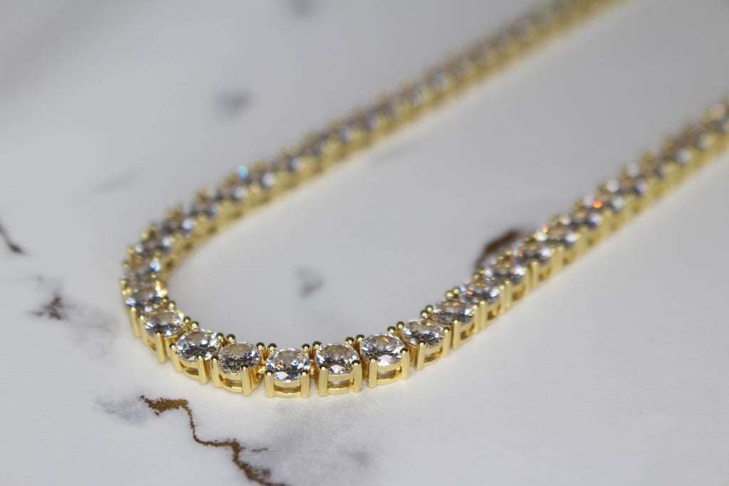 5mm Tennis Chain 100ct Lab Sim VVS1 Diamond Necklace - Gold