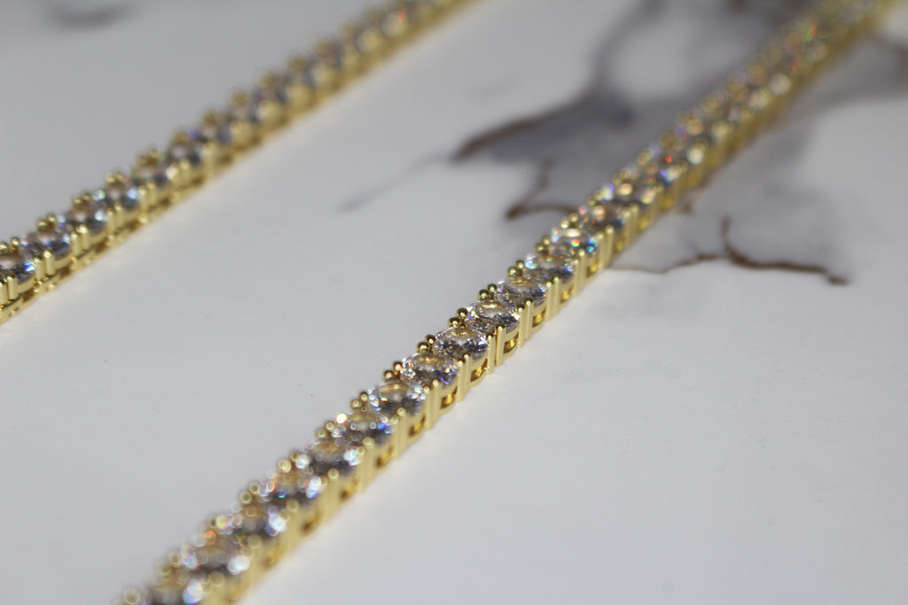 5mm Tennis Chain 100ct Lab Sim VVS1 Diamond Necklace - Gold