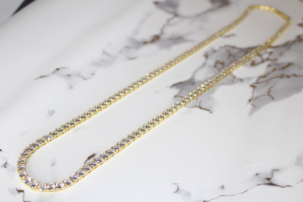 5mm Tennis Chain 100ct Lab Sim VVS1 Diamond Necklace - Gold