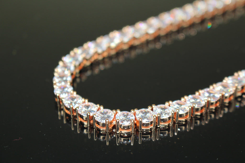 6mm Tennis Chain 130ct Lab Sim VVS1 Diamond Necklace - Rose Gold