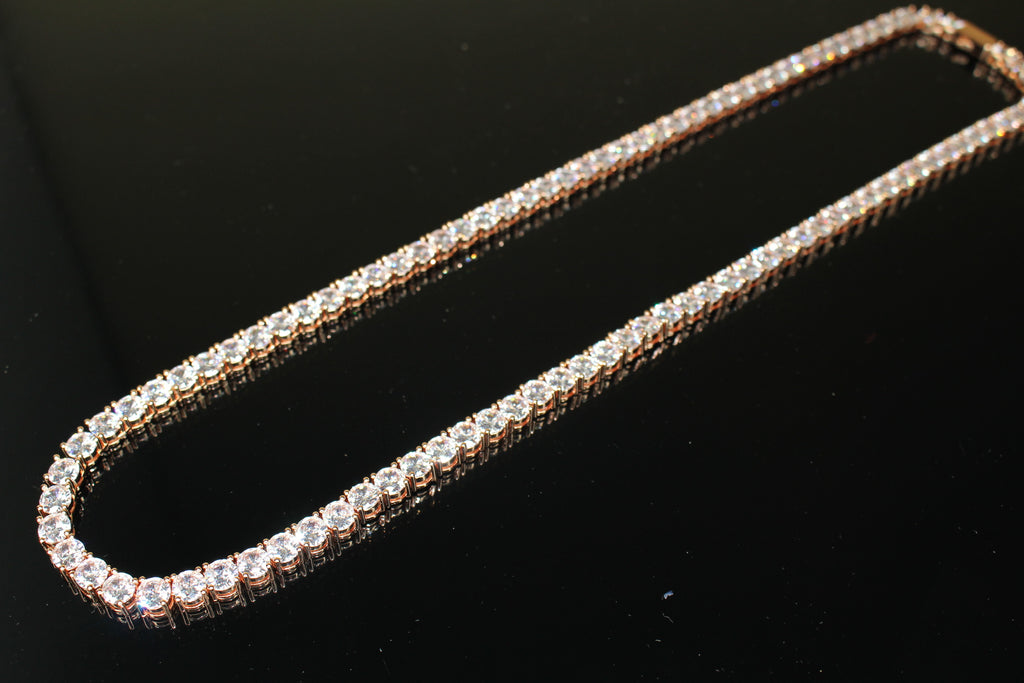 6mm Tennis Chain 130ct Lab Sim VVS1 Diamond Necklace - Rose Gold