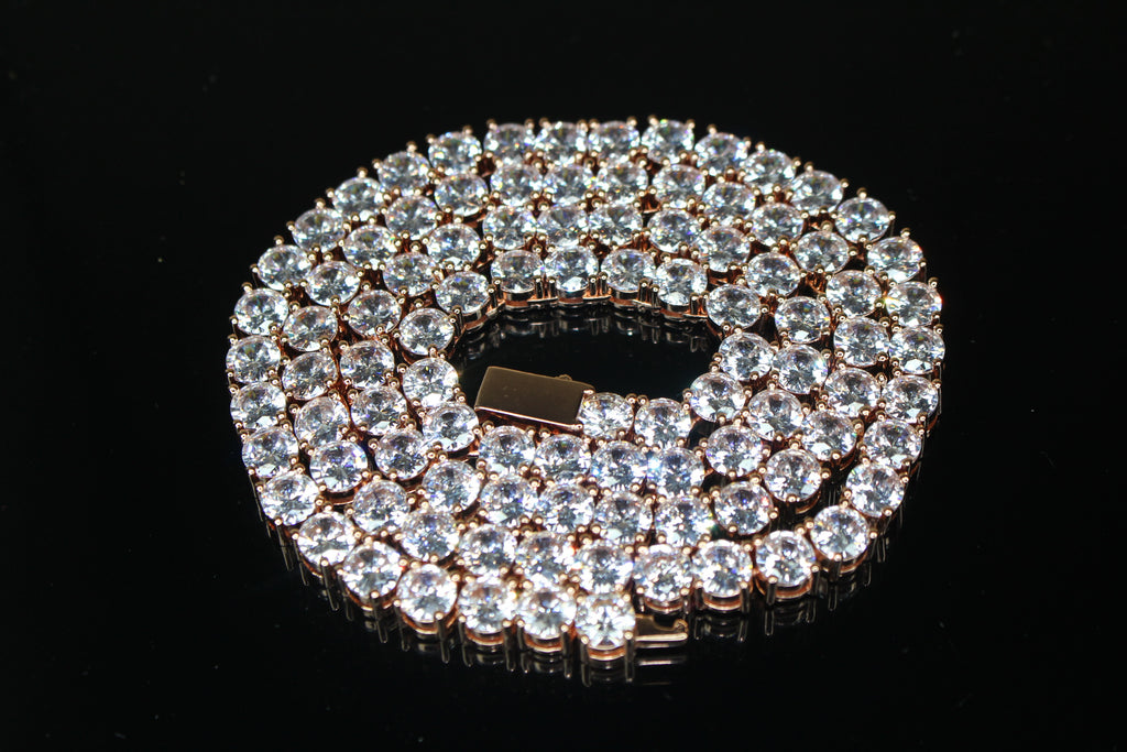 6mm Tennis Chain 130ct Lab Sim VVS1 Diamond Necklace - Rose Gold