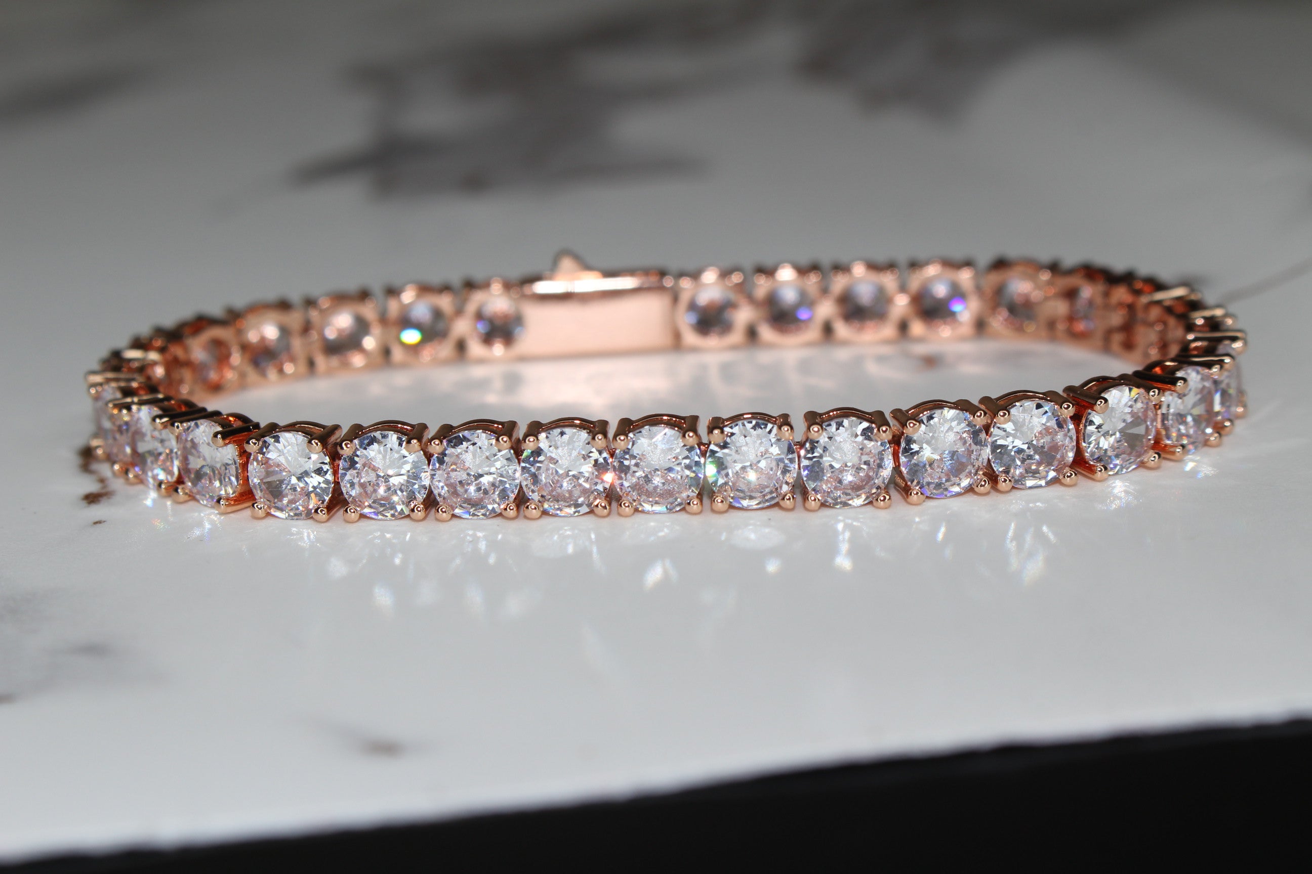 6mm  Tennis Bracelet 30ct Lab Sim VVS Diamonds - Rose Gold