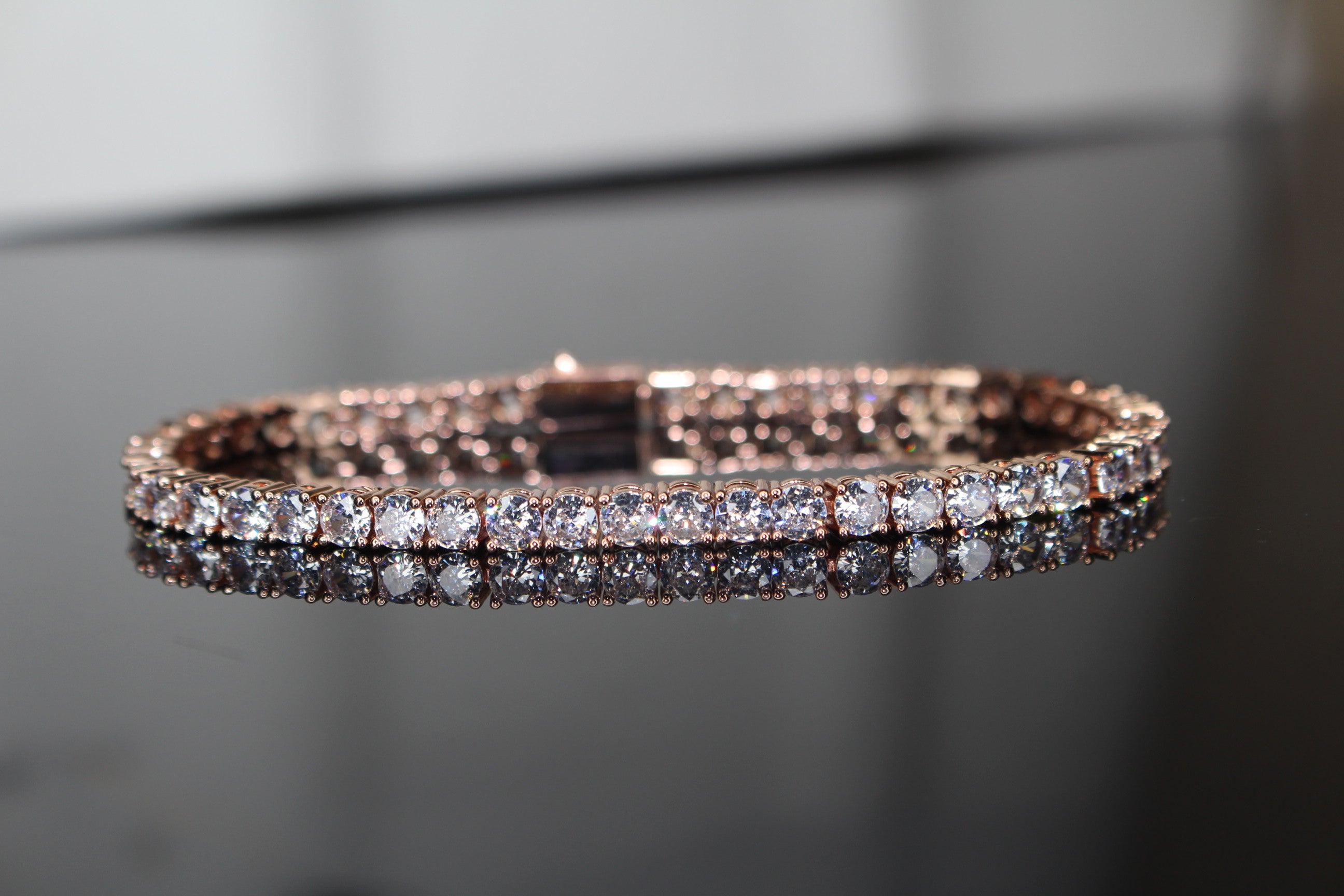 4mm Tennis Bracelet 14.75ct Lab Sim VVS1 Diamonds- Rose Gold