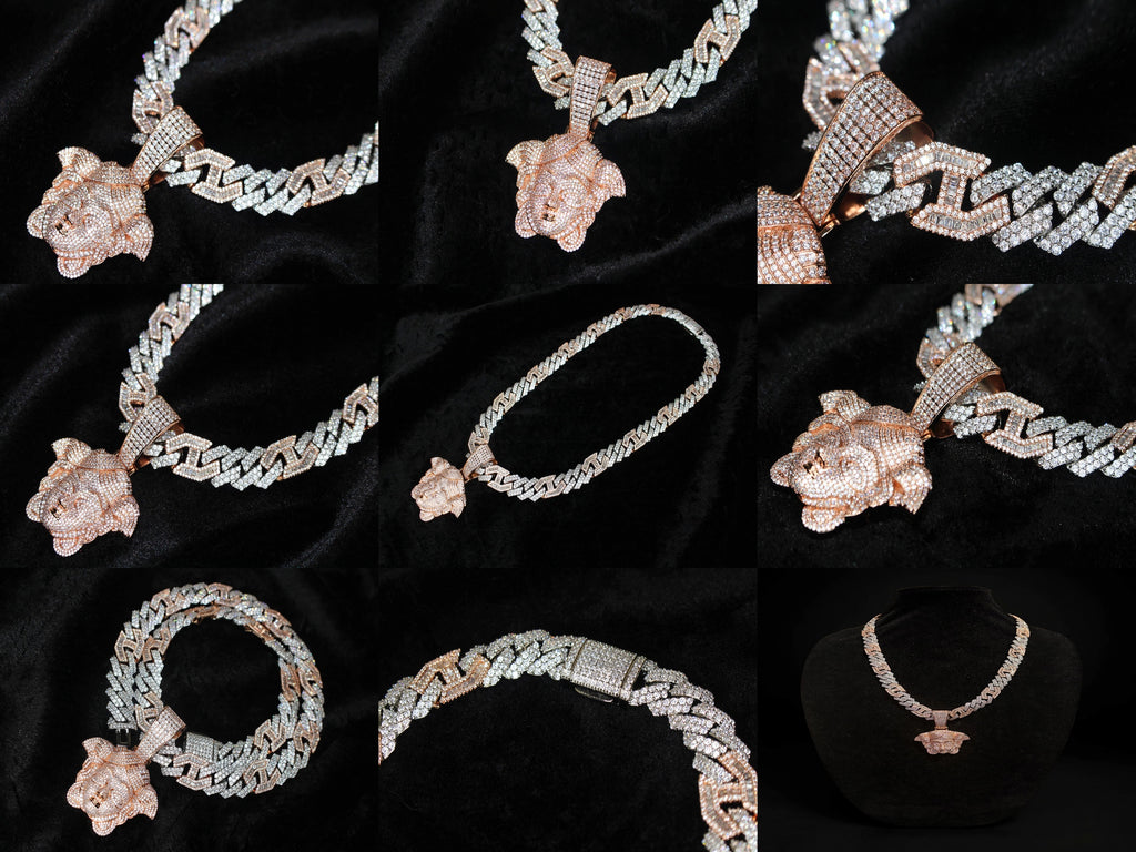 XL Medusa Pendant 14mm Figarucci 98.6ct Lab Sim VVS1 Diamond Necklace - Two Tone White/Rose Gold