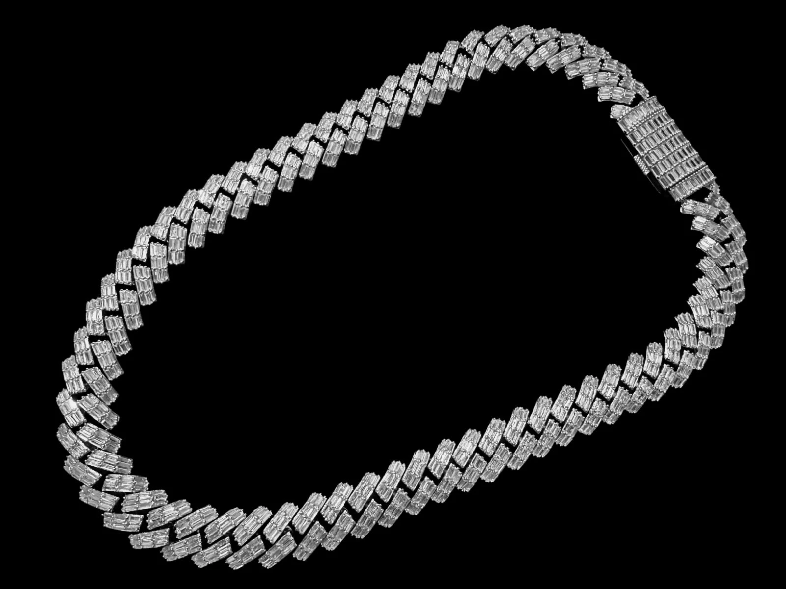19mm Cuban Prong BAGUETTE 179ct Lab Sim VVS1 Diamond Necklace