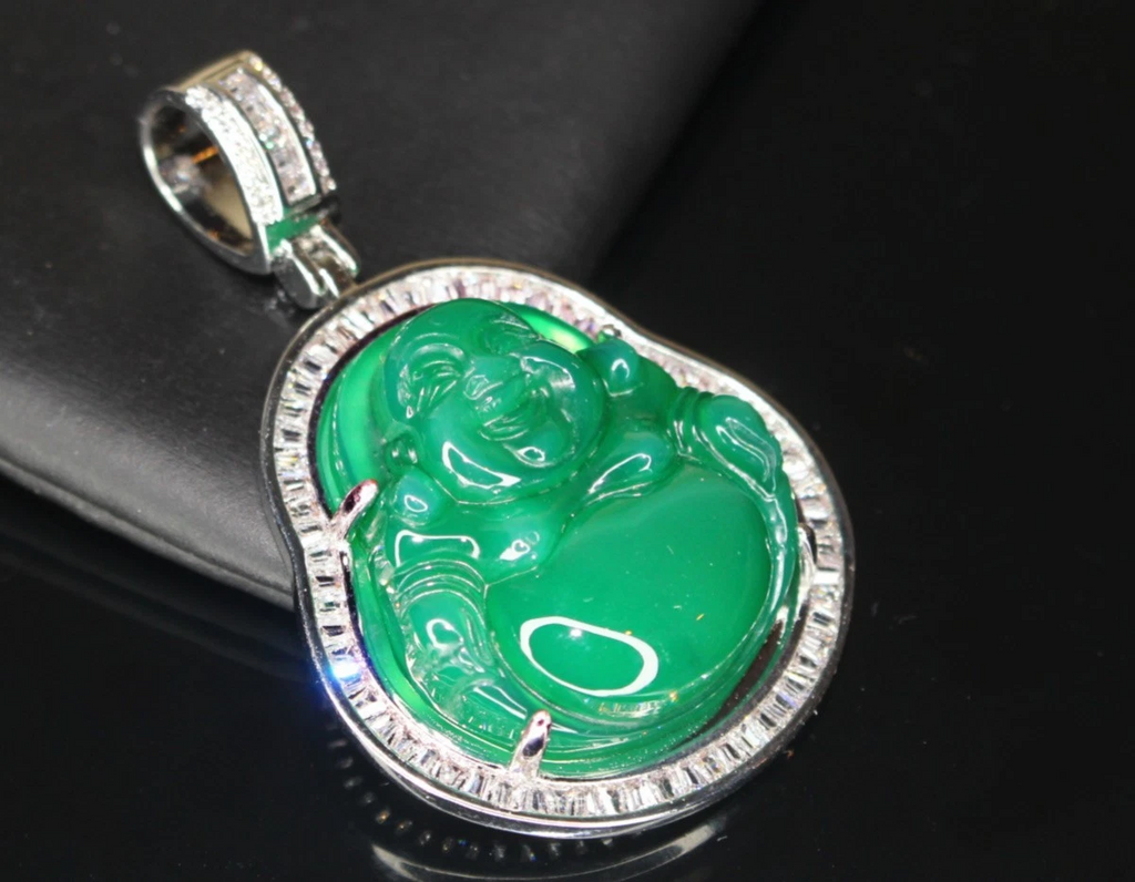 Happy Buddha GREEN BAGUETTE 4.2ct Lab VVS1 Sim Diamond Pendant 19g