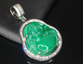 Happy Buddha GREEN BAGUETTE 4.2ct Lab VVS1 Sim Diamond Pendant 19g