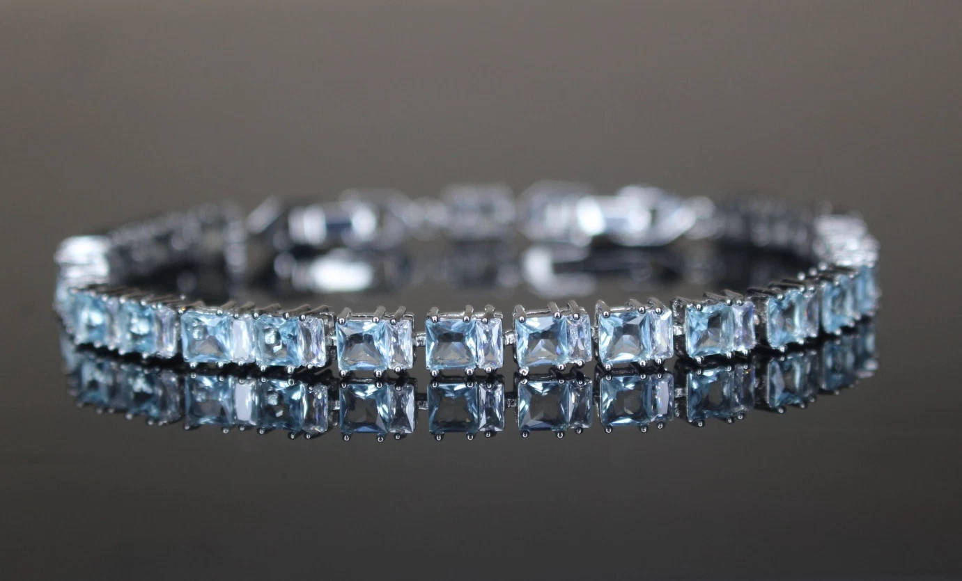4mm Tennis 12ctw Lab Sim VVS1 Diamond BRACELET Sky Blue