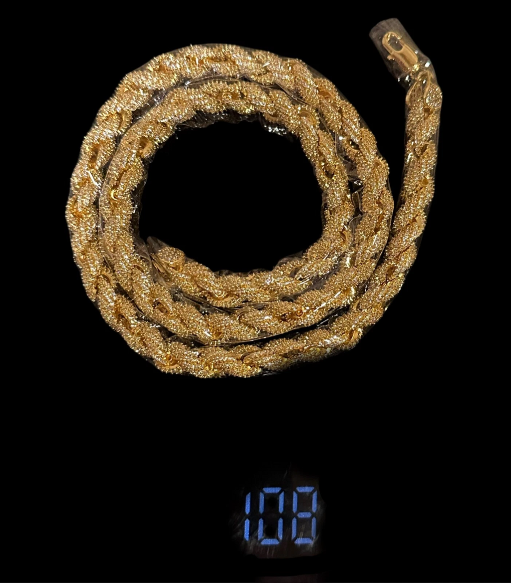 8mm Rope Chain 36ctw Lab Sim VVS1 Diamond Necklace - Gold
