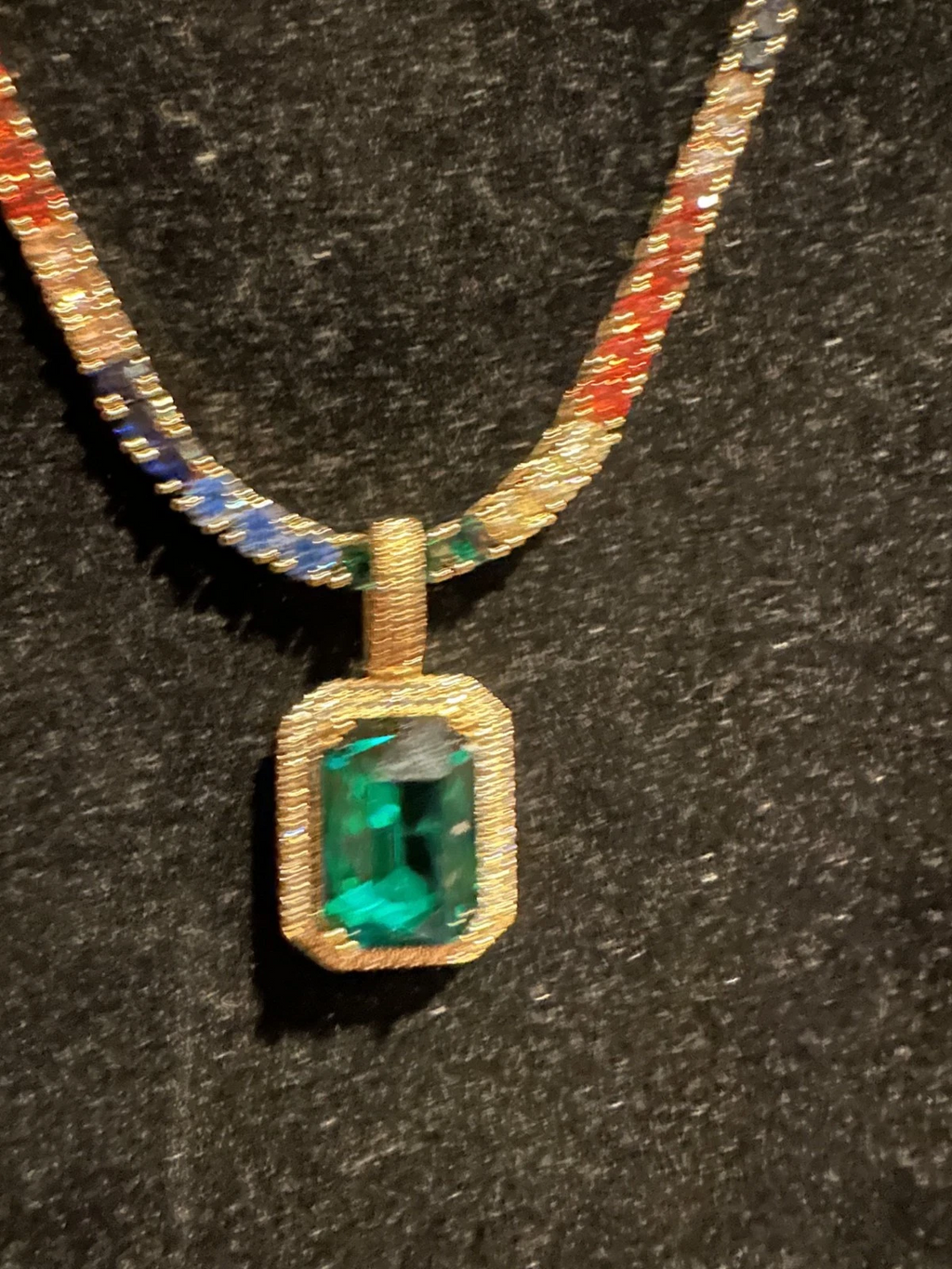4mm Rainbow Tennis Chain Necklace 62ct Lab Sim Diamond Pendant - GREEN SAPPHIRE