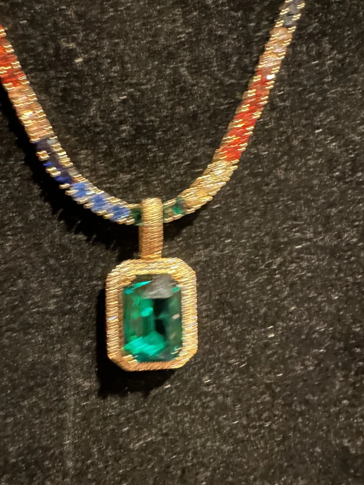 4mm Rainbow Tennis Chain Necklace 62ct Lab Sim Diamond Pendant - GREEN SAPPHIRE