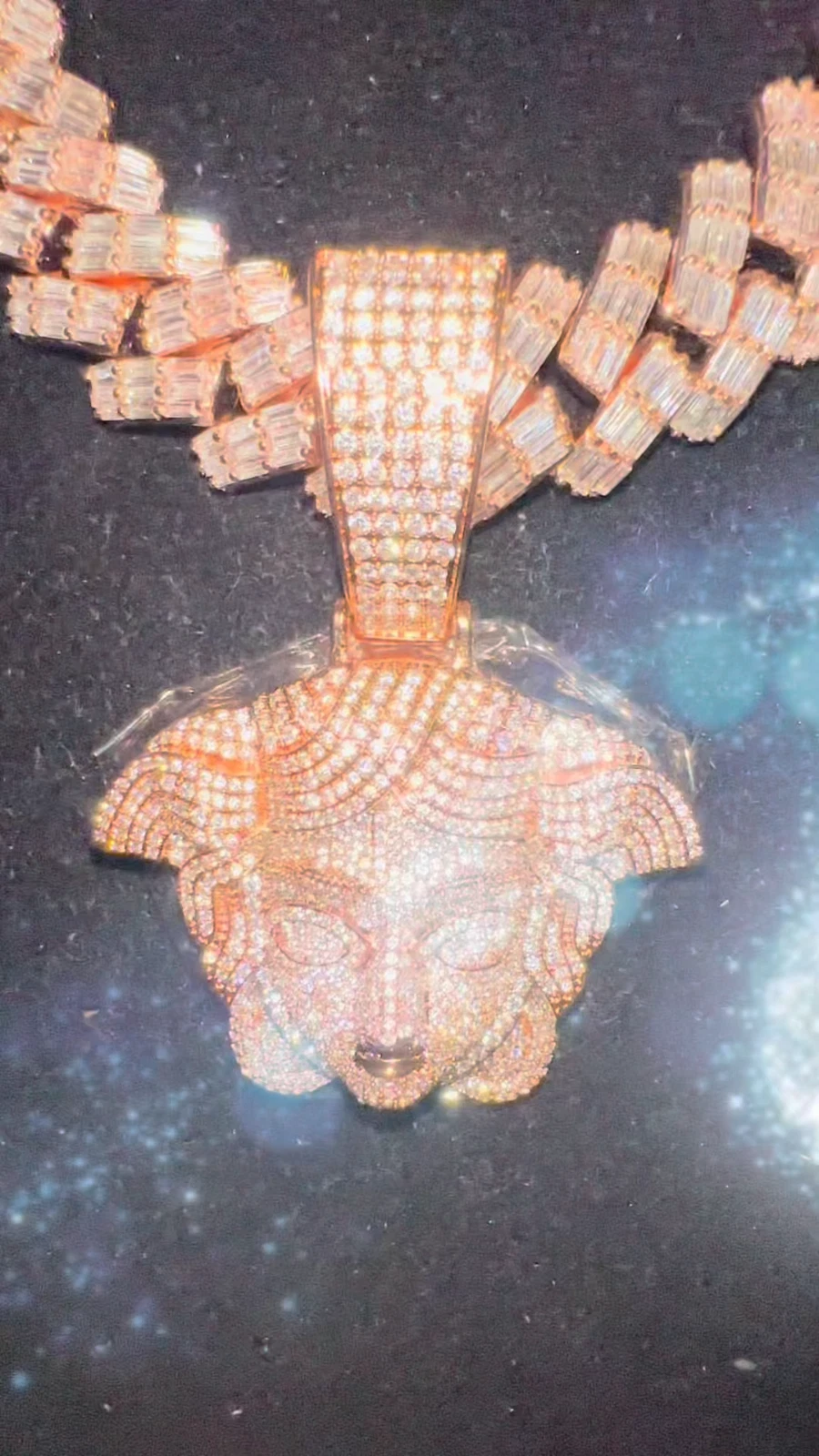 XXL MEDUSA VERSACE 19mm Cuban Miami Prong BAGUETTE 124ct Lab Sim VVS1 Diamond Necklace SET - ROSE GOLD
