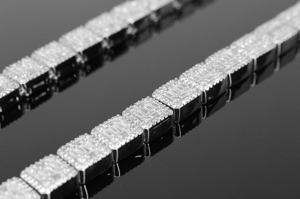 10mm Baguette Square Cushion-Cut Tennis Chain 124.6ct Lab Sim VVS1 Diamond Necklace