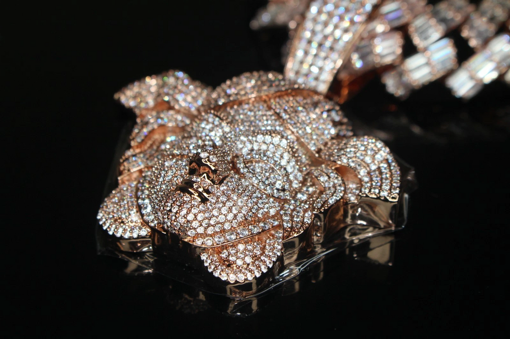 XXL MEDUSA VERSACE 19mm Cuban Miami Prong BAGUETTE 124ct Lab Sim VVS1 Diamond Necklace SET - ROSE GOLD