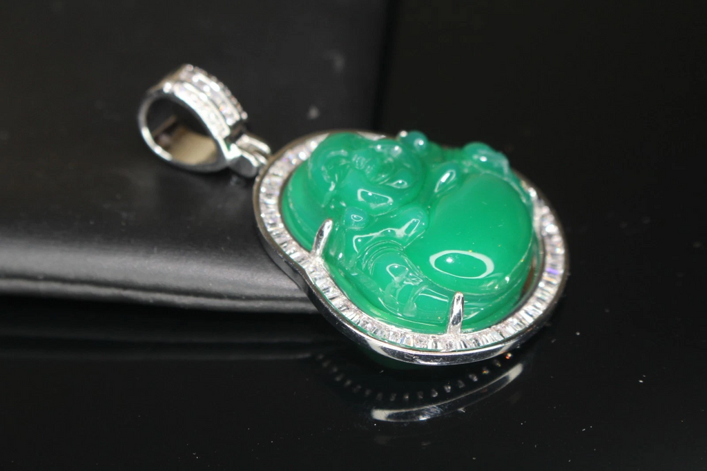 Happy Buddha GREEN BAGUETTE 4.2ct Lab VVS1 Sim Diamond Pendant 19g