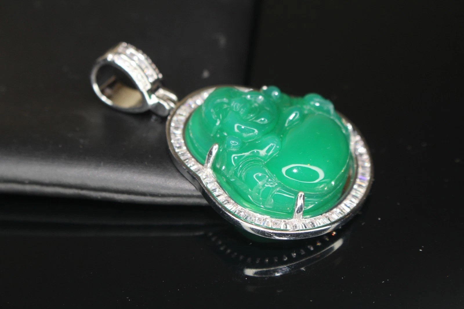Happy Buddha GREEN BAGUETTE 4.2ct Lab VVS1 Sim Diamond Pendant 19g
