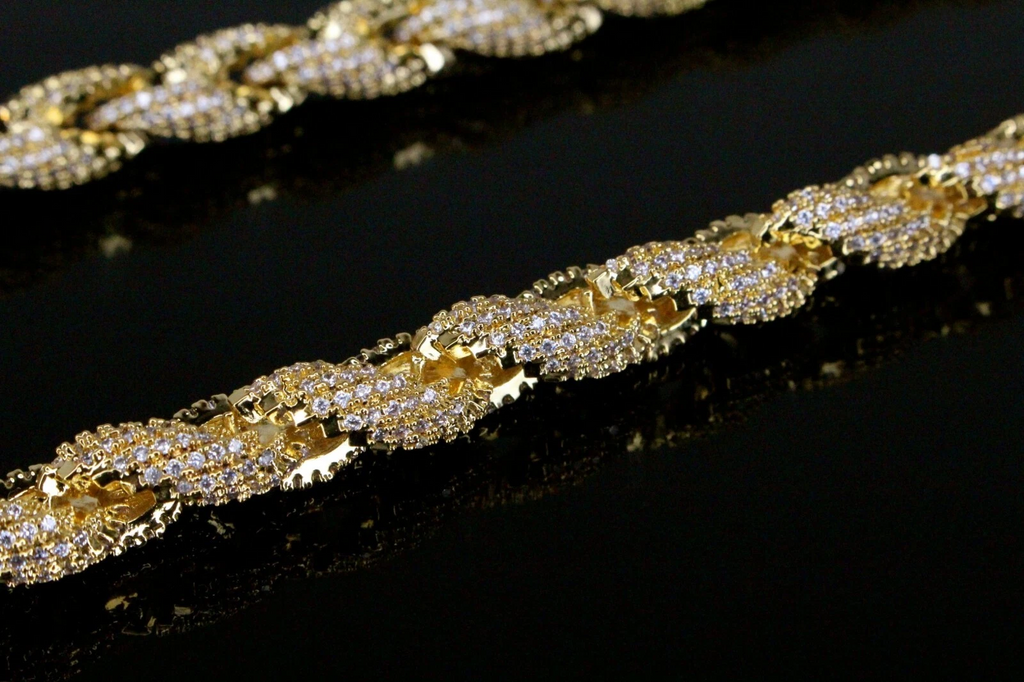 8mm Rope Chain 36ctw Lab Sim VVS1 Diamond Necklace - Gold
