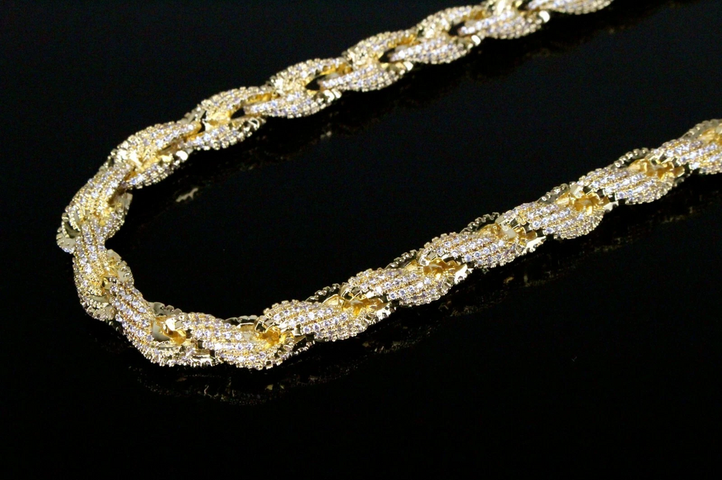 8mm Rope Chain 36ctw Lab Sim VVS1 Diamond Necklace - Gold