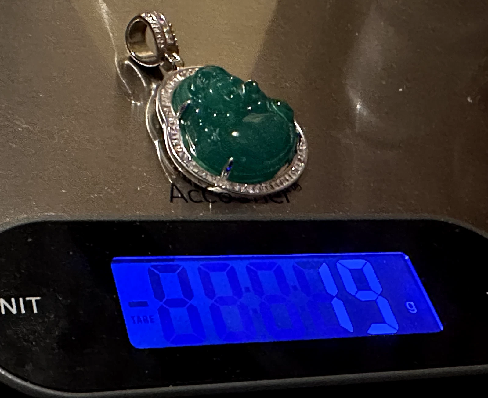 Happy Buddha GREEN BAGUETTE 4.2ct Lab VVS1 Sim Diamond Pendant 19g