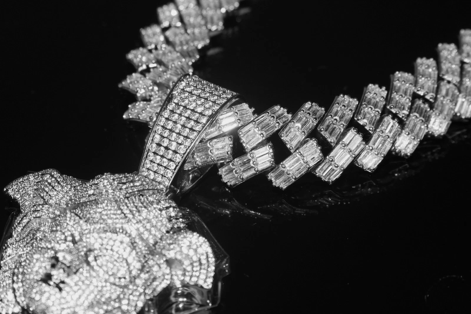 XXL MEDUSA VERSACE 19mm Cuban Miami Prong BAGUETTE 124ct Lab Sim VVS1 Diamond Necklace SET