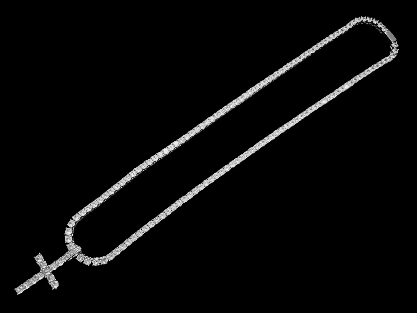 4mm Tennis Cross Pendant 74ct Lab Sim Diamond Necklace SET