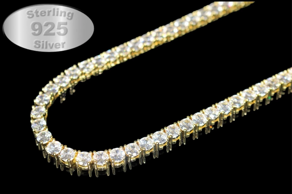 5mm Tennis Chain 100ct Lab Sim VVS1 Diamond Necklace - 14k Gold Vermeil