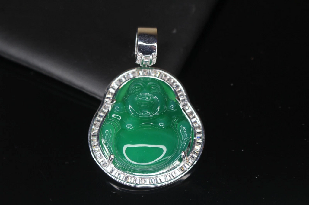Happy Buddha GREEN BAGUETTE 4.2ct Lab VVS1 Sim Diamond Pendant 19g