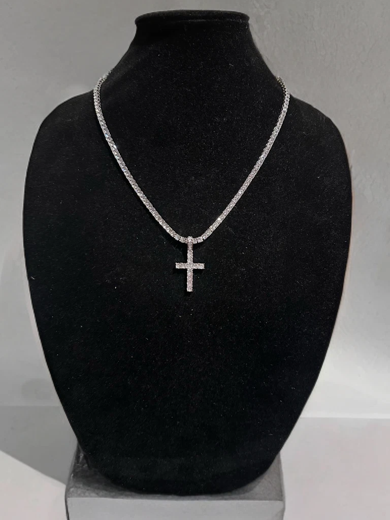4mm Tennis Cross Pendant 74ct Lab Sim Diamond Necklace SET
