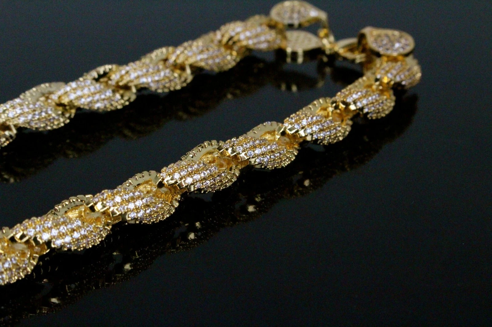 8mm Rope Chain 36ctw Lab Sim VVS1 Diamond Necklace - Gold