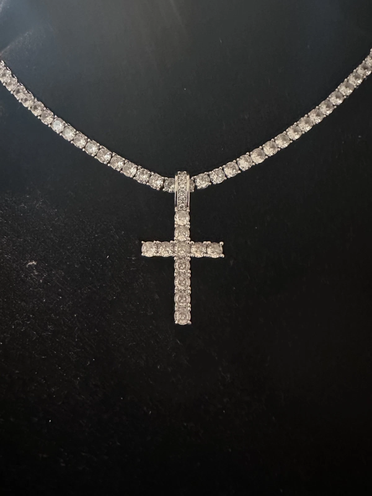 4mm Tennis Cross Pendant 74ct Lab Sim Diamond Necklace SET