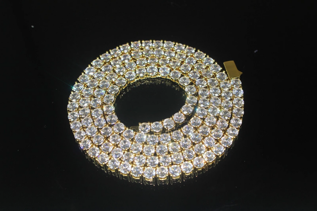 5mm Tennis Chain 100ct Lab Sim VVS1 Diamond Necklace - 14k Gold Vermeil