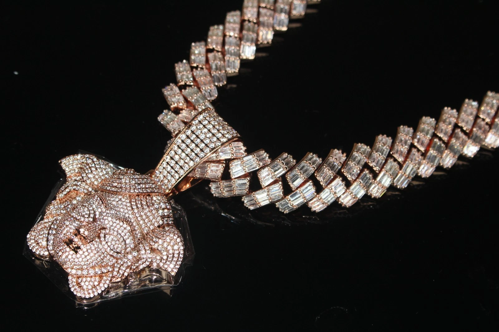 XXL MEDUSA VERSACE 19mm Cuban Miami Prong BAGUETTE 124ct Lab Sim VVS1 Diamond Necklace SET - ROSE GOLD