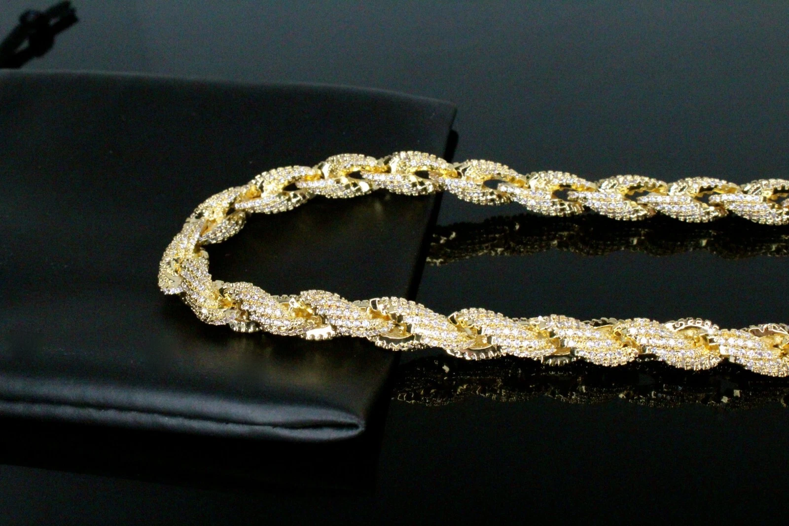 8mm Rope Chain 36ctw Lab Sim VVS1 Diamond Necklace - Gold