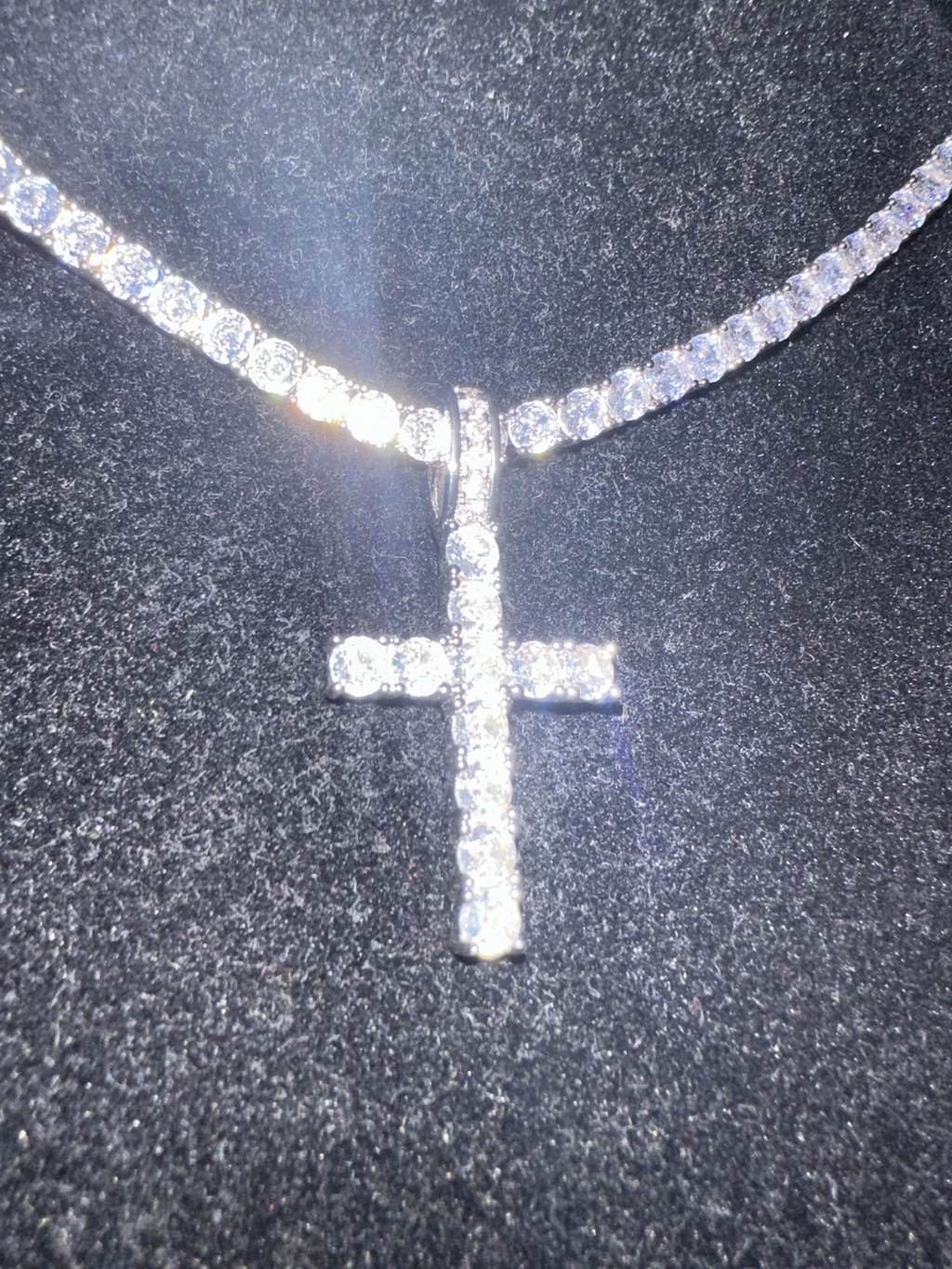 4mm Tennis Cross Pendant 74ct Lab Sim Diamond Necklace SET