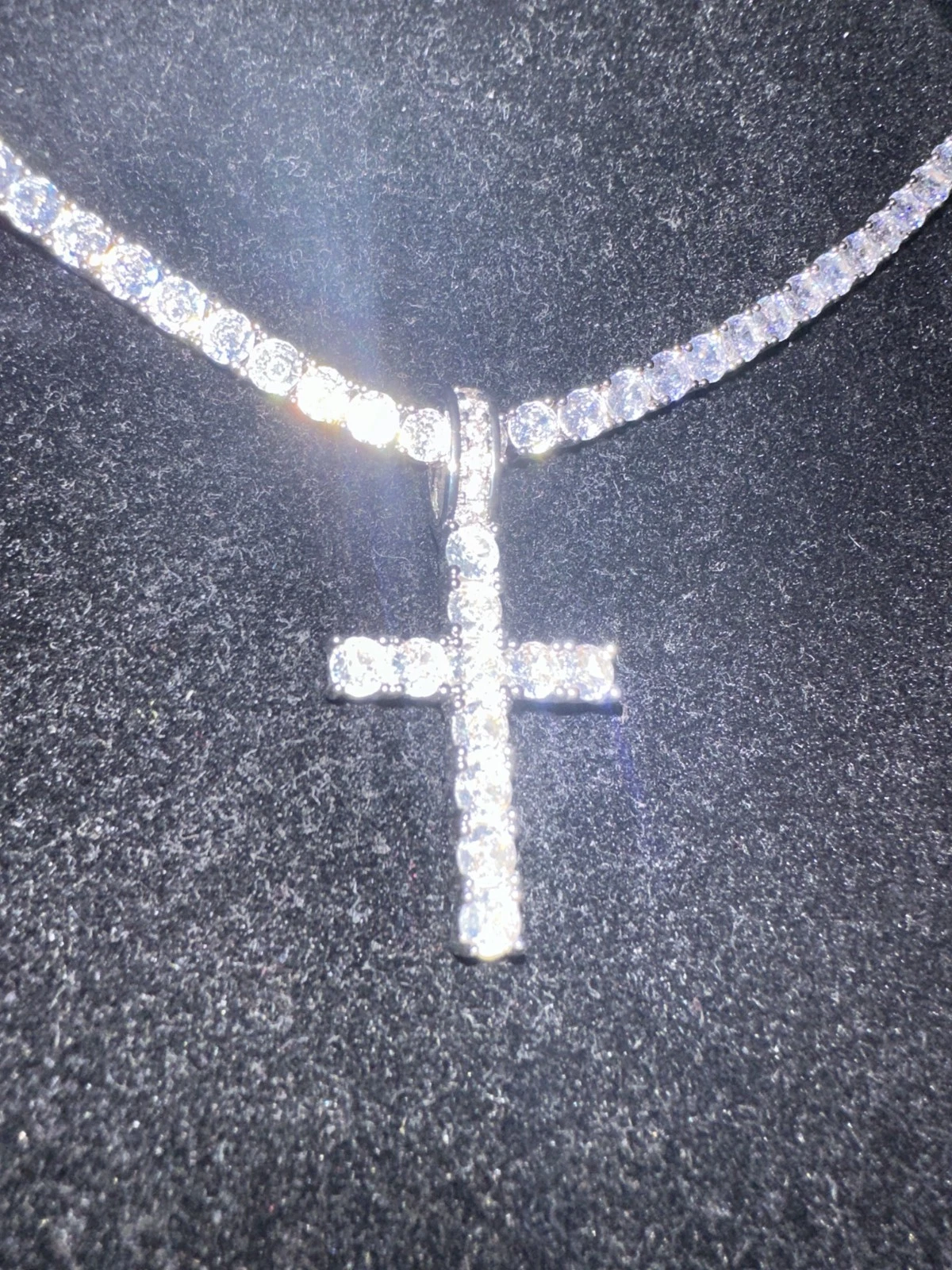 4mm Tennis Cross Pendant 74ct Lab Sim Diamond Necklace SET