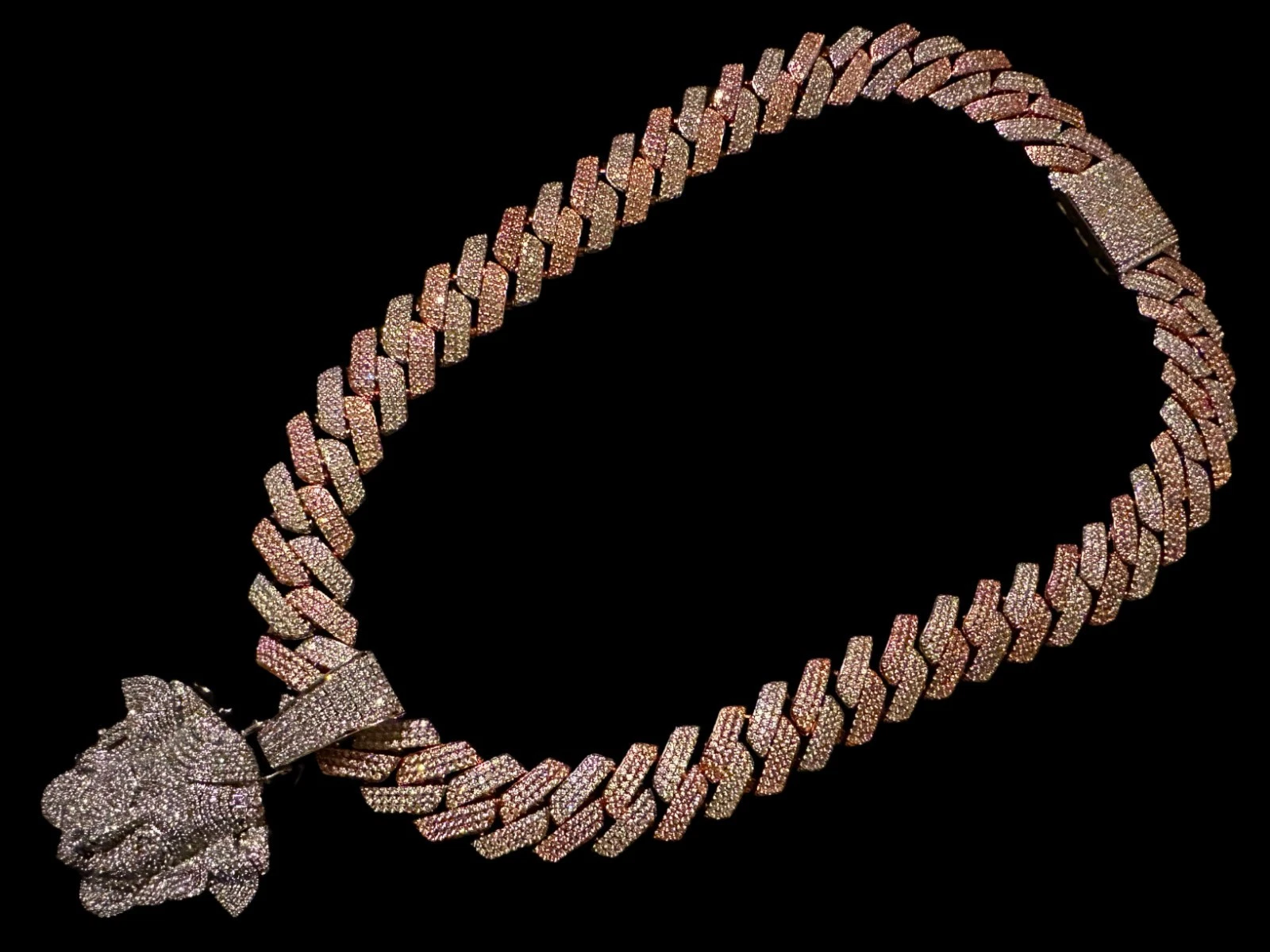 XXL MEDUSA VERSACE 20mm Cuban Miami Prong 186ct Lab Sim VVS1 Diamond Necklace SET - Rose Gold