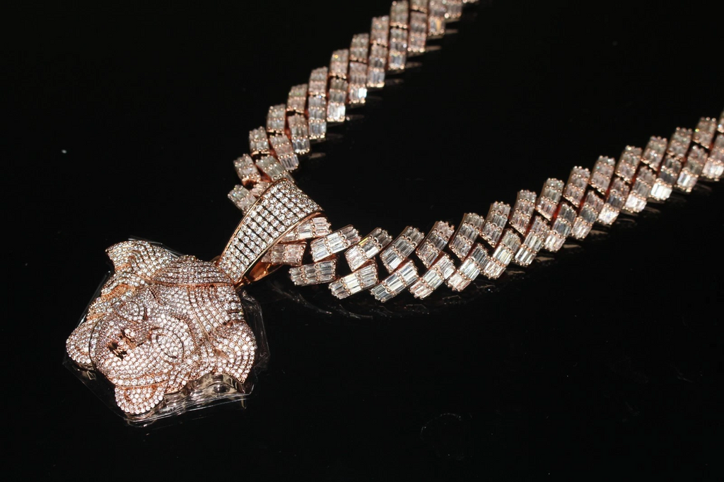 XXL MEDUSA VERSACE 19mm Cuban Miami Prong BAGUETTE 124ct Lab Sim VVS1 Diamond Necklace SET - ROSE GOLD