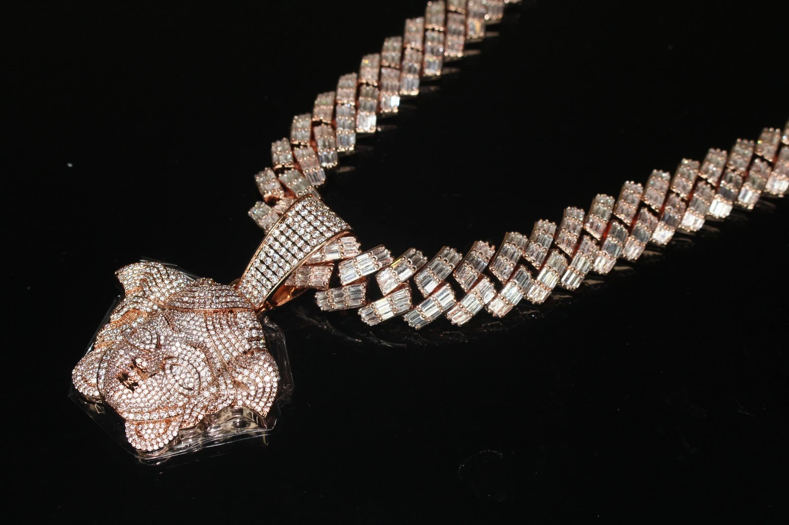 XXL MEDUSA VERSACE 19mm Cuban Miami Prong BAGUETTE 124ct Lab Sim VVS1 Diamond Necklace SET - ROSE GOLD