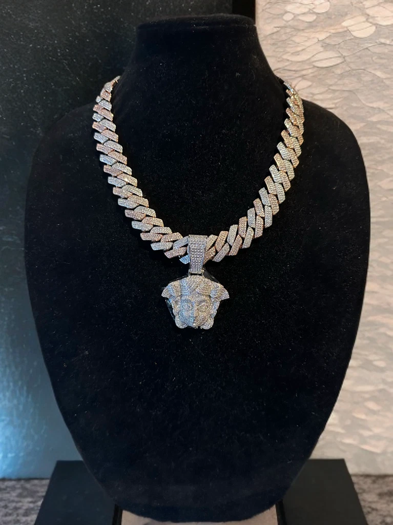 XXL MEDUSA VERSACE 20mm Cuban Miami Prong 186ct Lab Sim VVS1 Diamond Necklace SET - Rose Gold