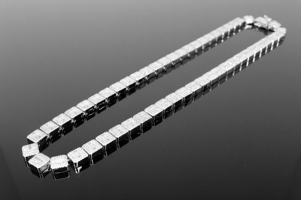 10mm Baguette Square Cushion-Cut Tennis Chain 124.6ct Lab Sim VVS1 Diamond Necklace