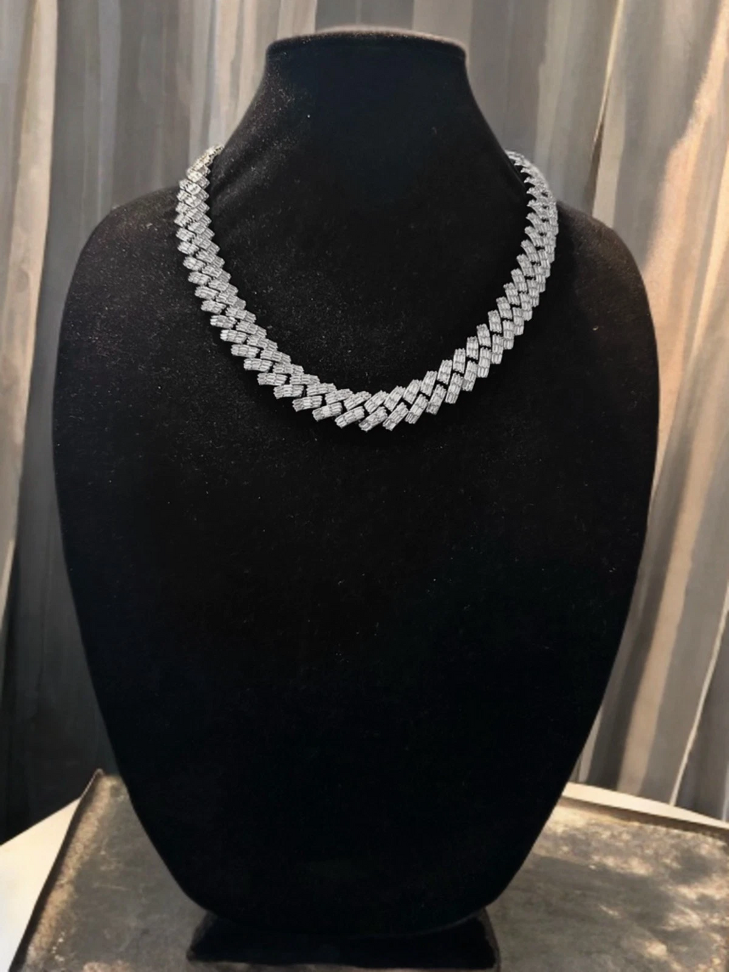 19mm Cuban Prong BAGUETTE 179ct Lab Sim VVS1 Diamond Necklace
