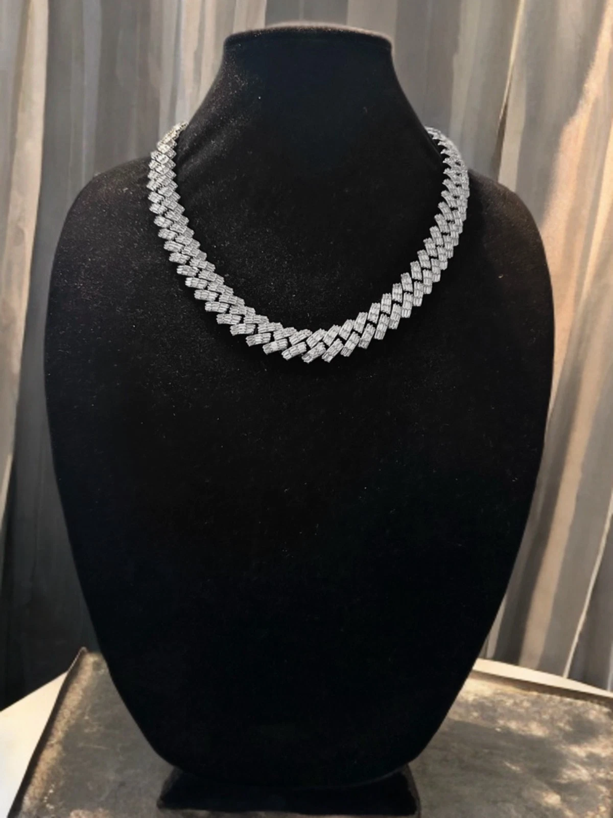 19mm Cuban Prong BAGUETTE 179ct Lab Sim VVS1 Diamond Necklace
